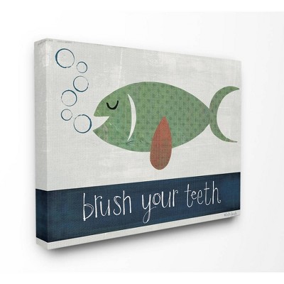 24"x1.5"x30" Brush Your Teeth Fish Oversized Stretched Canvas Wall Art - Stupell Industries