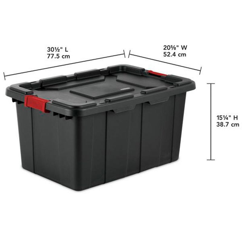 Sterilite 27-Gallon Large Stackable Rugged Storage Tote Container with Red Latching Clip Lid for Garage, Attic, Worksite, or Camping, Black, 4 of 7