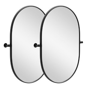 PexFix 24 in. W x 36 in. H Oval Metal Framed Pivoted Bathroom Wall Vanity Mirror in Black Set of 2 - 1 of 4