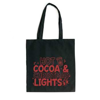 City Creek Prints Hot Cocoa And Christmas Lights Canvas Tote Bag - 15x16 - Black