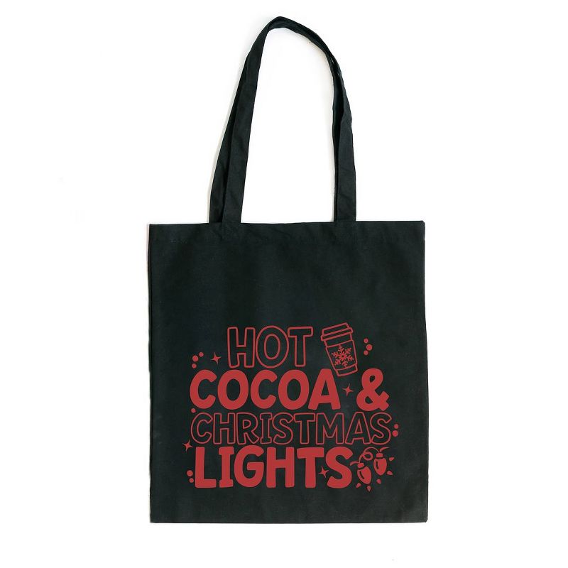 City Creek Prints Hot Cocoa And Christmas Lights Canvas Tote Bag - 15x16 - Black, 1 of 3