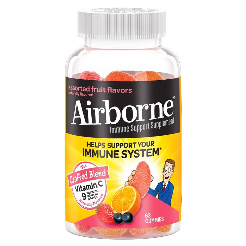Airborne Immune Support Gummies with Vitamin C &#38; Zinc - Assorted Fruit - 63ct, 1 of 12