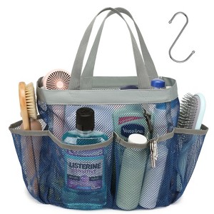 Aoibox Mesh Shower Caddy with 7 Deep Pockets, Portable Toiletry Bag for Bathroom Essentials, Gym, Dorm, Travel, Quick Dry with S Hook, Navy Blue - 1 of 4