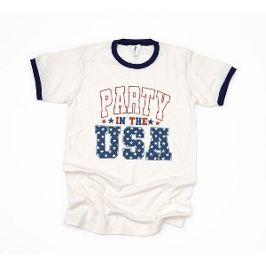 Simply Sage Market Women's Retro Party In The USA Stars Short Sleeve Ringer Tee - 1 of 4
