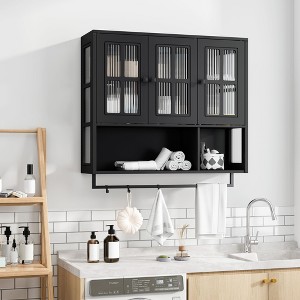 Sapphtopaz Modern Wall Mounted Bathroom Cabinet with Open Shelf & Towel Rack,2-Tier Wall Cabinet with Fluted Glass Doors Storage Cabinet - 1 of 4