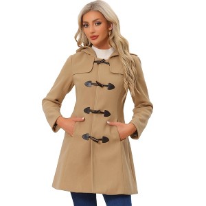 Allegra K Women's Hooded Toggle Button Long Sleeve Winter Duffle Coats - 1 of 4
