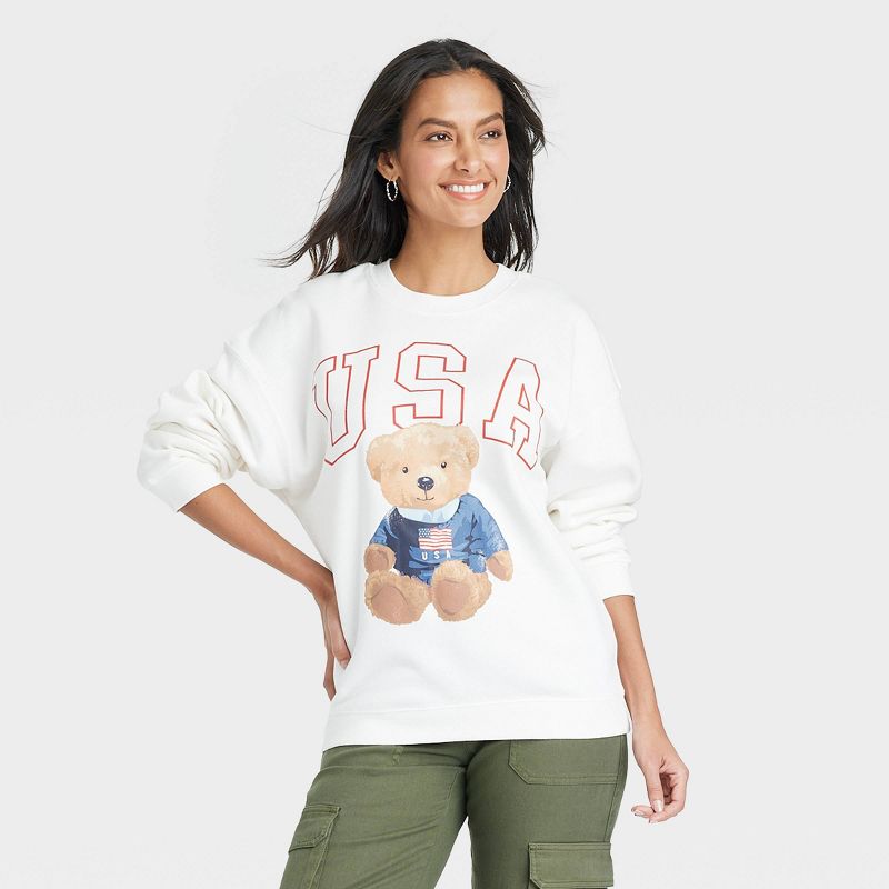 Women's USA Bear Graphic Sweatshirt - White, 1 of 4