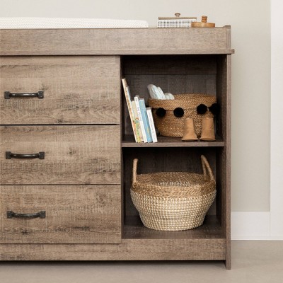 Weathered Oak Rustic Farmhouse Changing Table with Drawers