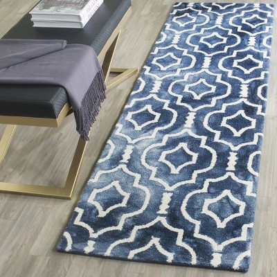 Handmade Navy and Ivory Wool Tufted Runner Rug 2'3" x 12'
