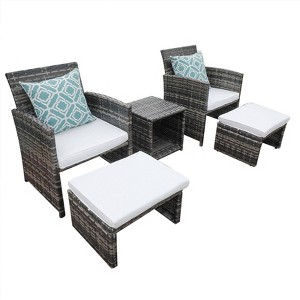 Sunsitt 5pc Outdoor Conversation Chair and Ottoman Set with Coffee Table White - 1 of 4