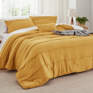 Bedsure | 3/4 Pcs Pinch Pleat Bed Solid Comforter &  Pillowcases Bedding Set - 1 of 4