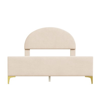 HomeRoots Beige Tufted Velvet Upholstered Queen Bed Frame