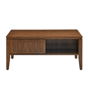 Lirago Mid Century Modern Coffee Table with Storage Sliding Door Vintage Farmhouse Solid Wood Leg Accent Table Brown 17.7"H x 21.7"D x 39.4"W - 1 of 4