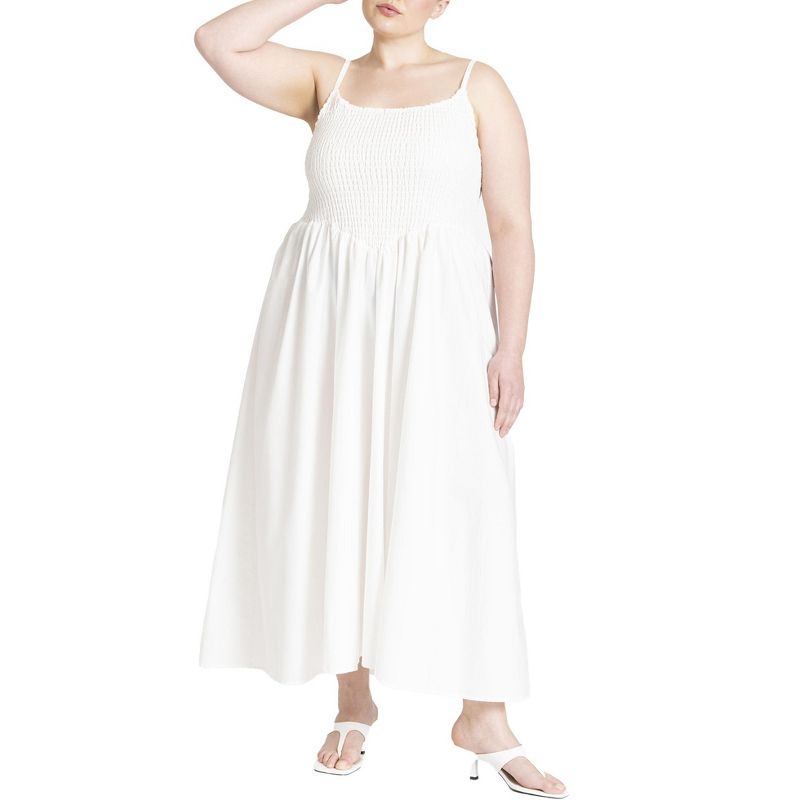 ELOQUII Women's Plus Size Poplin Textured Flare Dress, 1 of 2