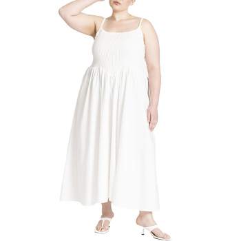 ELOQUII Women's Plus Size Poplin Textured Flare Dress