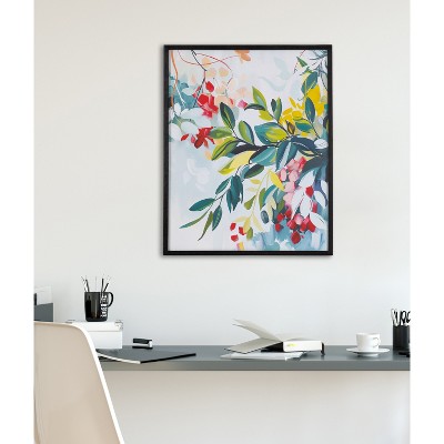 Jewel Tone Botanical Abstract Framed Wall Art in Black Wood Frame