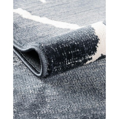 Navy Blue and Ivory Square Synthetic Area Rug