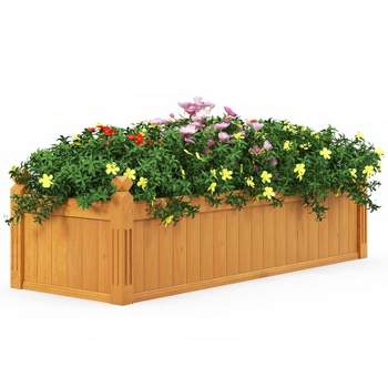 Tangkula Patio Wooden Raised Garden Bed Rectangular Garden Planter w/ Drainage System