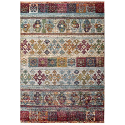 Modway Tribute Nala Distressed Vintage Floral Lattice 5x8 Area Rug