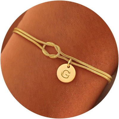 Gold Initial Bracelets for Women Girls Jewelry Gifts - Dainty Gold Plated Love Knot Letter A-Z Initial Bracelet Personalized