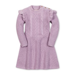 Girls' Organic Long Sleeve Flutter Detail Sweater Dress, Kids - 1 of 3