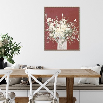 23"x28" Warm Flowers in Glass Vase by Patricia Pinto Framed Canvas Wall Art Print Bronze - Amanti Art: Hand-Stretched, Polystyrene Float Frame