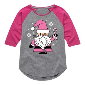 Girls' - Instant Message - Pink Santa Claus Christmas Shirt Tail Raglan Graphic T-shirt - 1 of 4