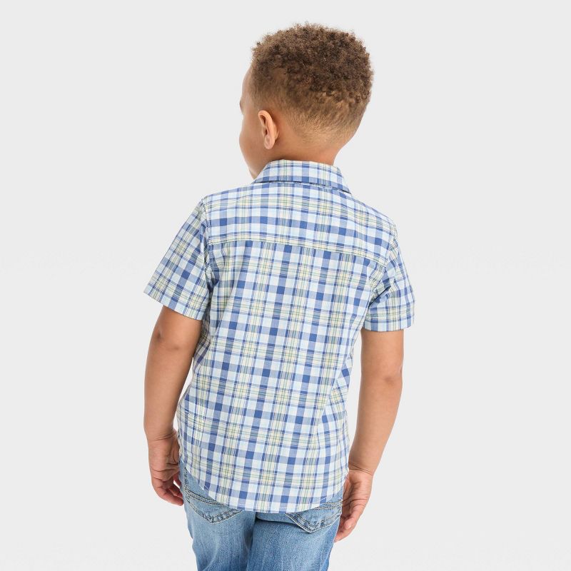 OshKosh B'gosh Toddler Boys' Short Sleeve Plaid Woven Button-Down Shirt - Light Blue, 2 of 4