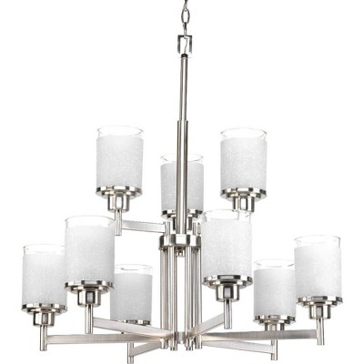 Alexa Brushed Nickel 9-Light 2-Tier Chandelier with Textured White Linen Glass