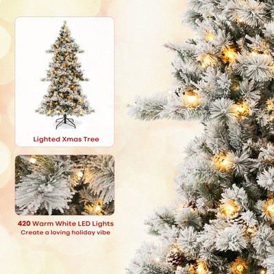 7-Foot Snow Flocked Christmas Tree with Warm LED Lights