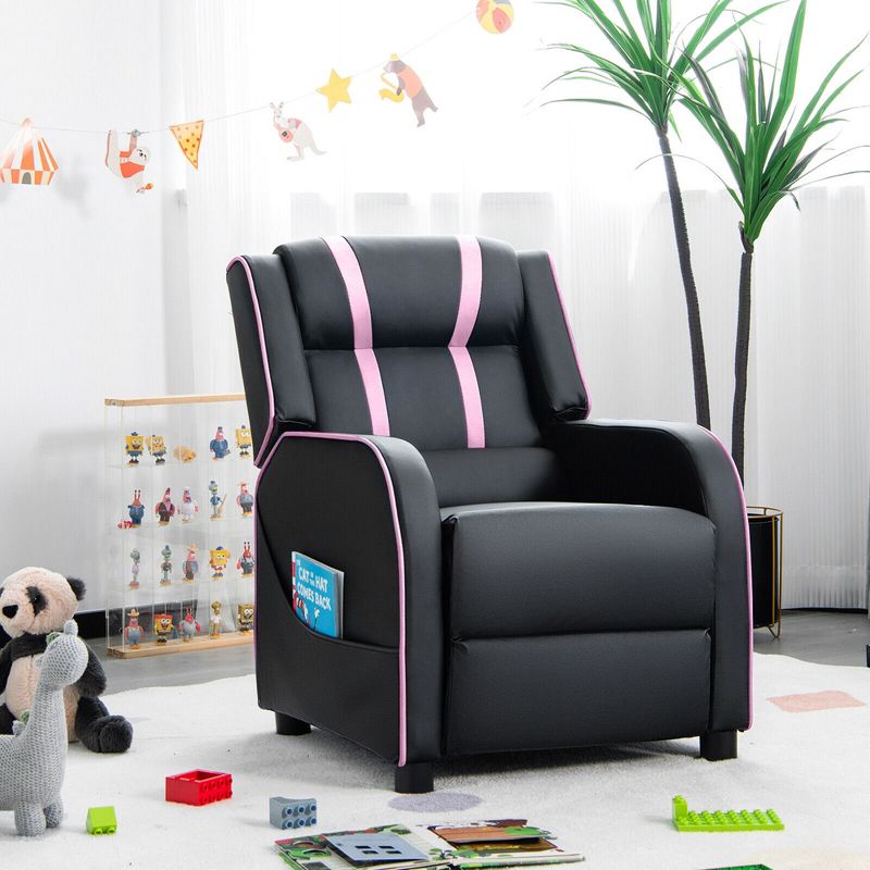 Tangkula Kids Recliner Chair Ergonomic Leather Sofa Armchair w/Footrest Side Pocket, 4 of 11