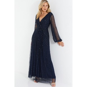 QUIZ Women's Embellished Wrap Long Sleeve Maxi Dress - 1 of 4
