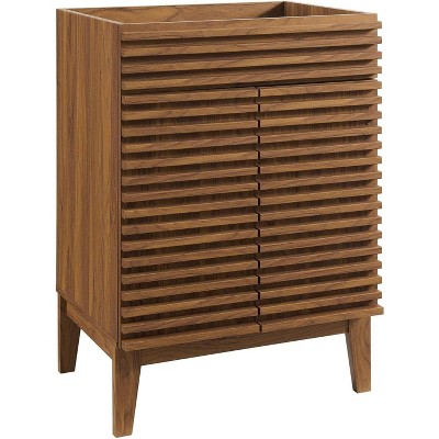 Mid-Century Modern Render 24" Walnut Grain Bathroom Vanity Cabinet