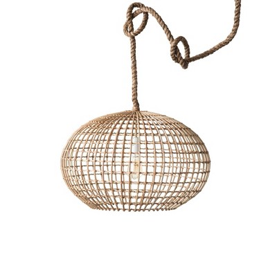 Round Wicker Pendant Ceiling Light with Thick Rope Cord Brown - 3R Studios