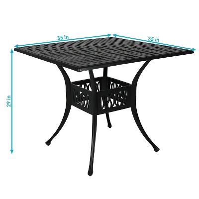Black Cast Aluminum Square Outdoor Dining Table with Umbrella Hole