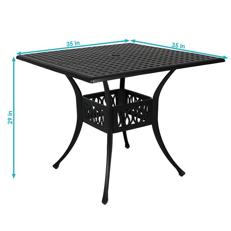 Sunnydaze Square Cast Aluminum Outdoor Patio Dining Table with Umbrella Hole, Black, 4 of 12