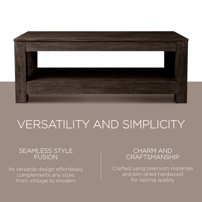 Weathered Brown Rectangular Wooden Coffee Table with Storage Shelf