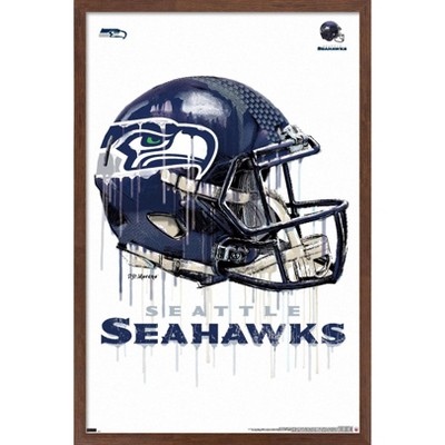 Trends International NFL Seattle Seahawks - Neon Helmet 23 Framed Wall  Poster Prints Mahogany Framed Version 22.375 x 34