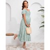 Maternity Dress Summer Ruffle Short Sleeve Square Neck Smocked Midi Dress Baby Shower Photoshoot - 4 of 4