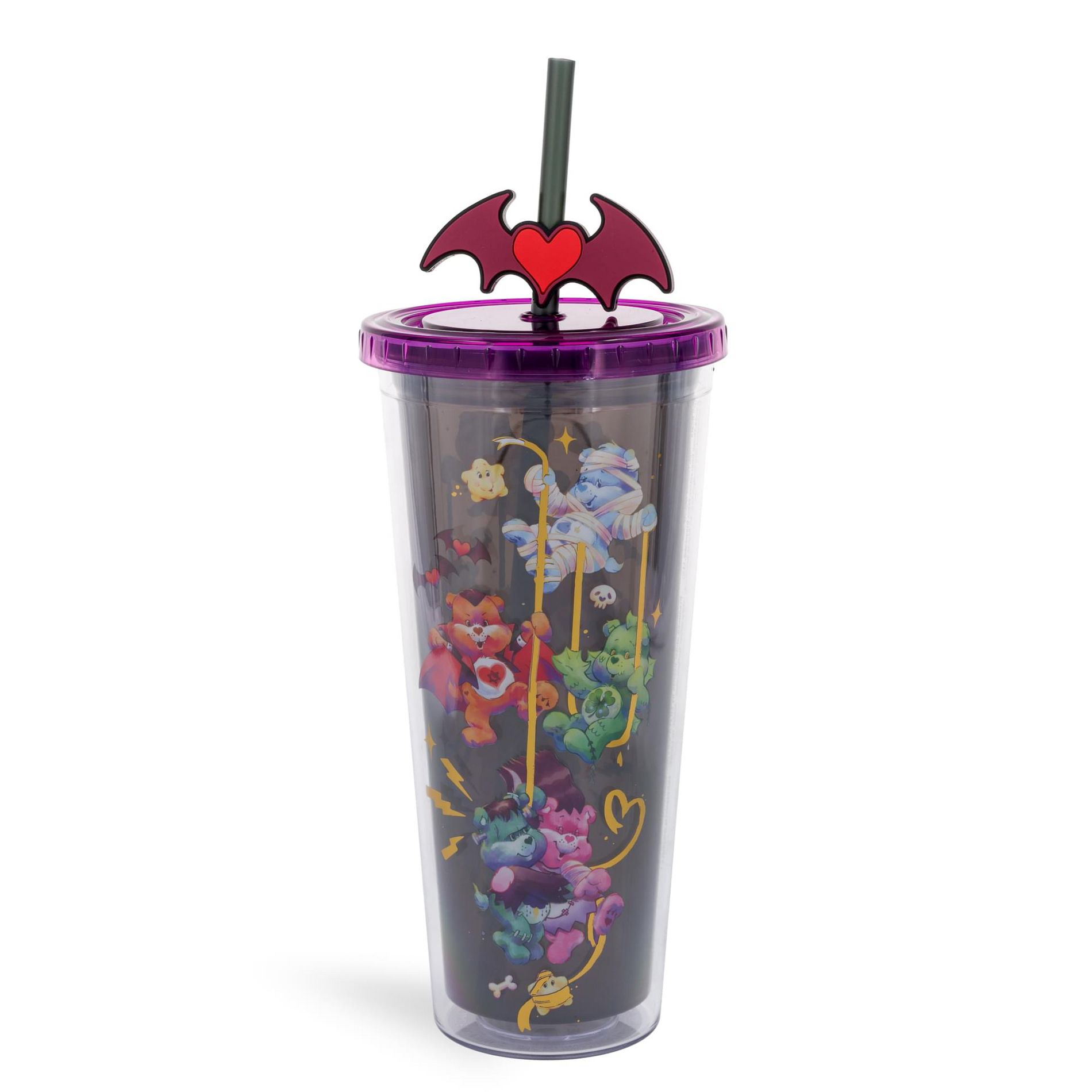 Silver Buffalo Care Bears x Universal Monsters 24-Ounce Carnival Cup With Lid and Straw Topper