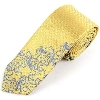 TheDapperTie Men's Gold And Royal Blue Paisley 2.25 Inch Wide And 58 Inch Long Slim Necktie