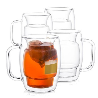 JoyJolt Cadus Glass Coffee Cups Double Wall  - Set of 4 Insulated Mugs Tea Glasses - 10-Ounces