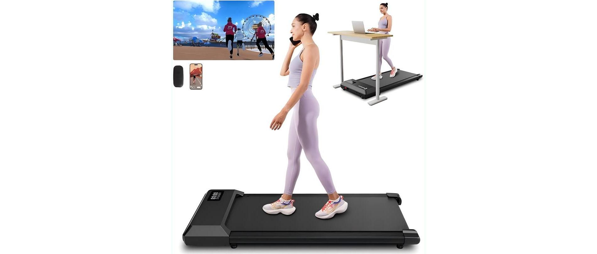 Superun 2-in-1 Walking Pad & Treadmill Ultra-Quiet Under Desk Portable Treadmill with 15.35×35.43" Wide Running Belt black 42.44"*20.24"*4.13"