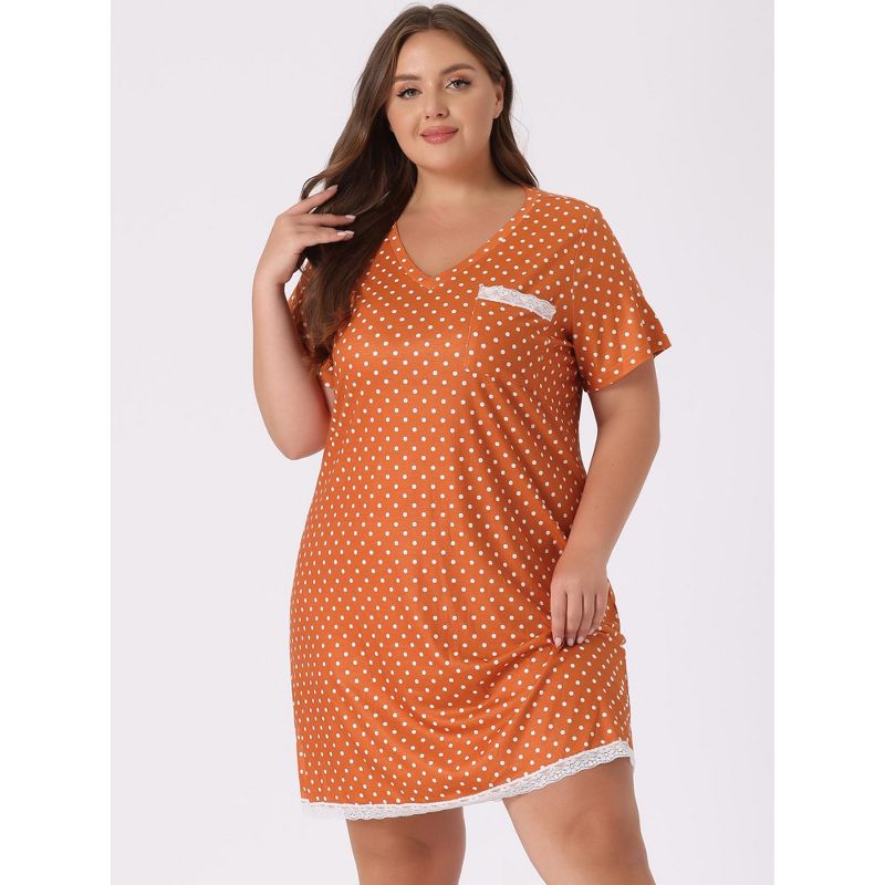 Agnes Orinda Women's Plus Size V Neck Polka Dots Short Sleeve Sleepwear Nightgowns, 3 of 7