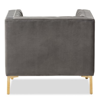 Zanetta Grey Velvet Upholstered Gold Finished Lounge Chair