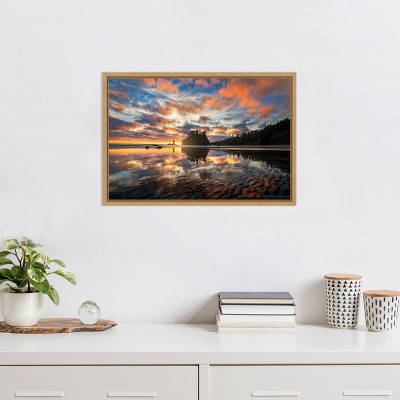 Sunset Symphony Landscape Canvas Print with Natural Frame