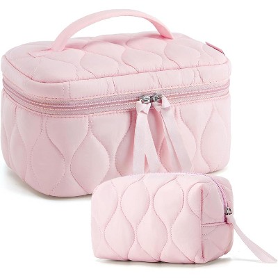 BAGSMART Travel Makeup Bag, 2-Piece Puffy Quilted Cute Make Up Bag
