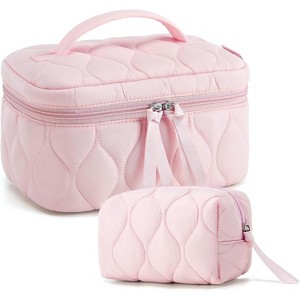 BAGSMART Travel Makeup Bag, 2-Piece Puffy Quilted Cute Make Up Bag - 1 of 3