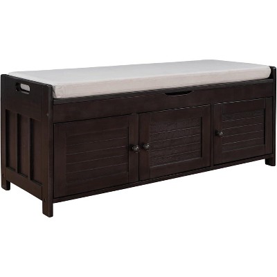 Acekool Wash Shoe Storage Bench – Removable Cushion with 3 Shutter Door,sturdy Wood Legs, Hidden Top Storage for Entryway & Bedroom