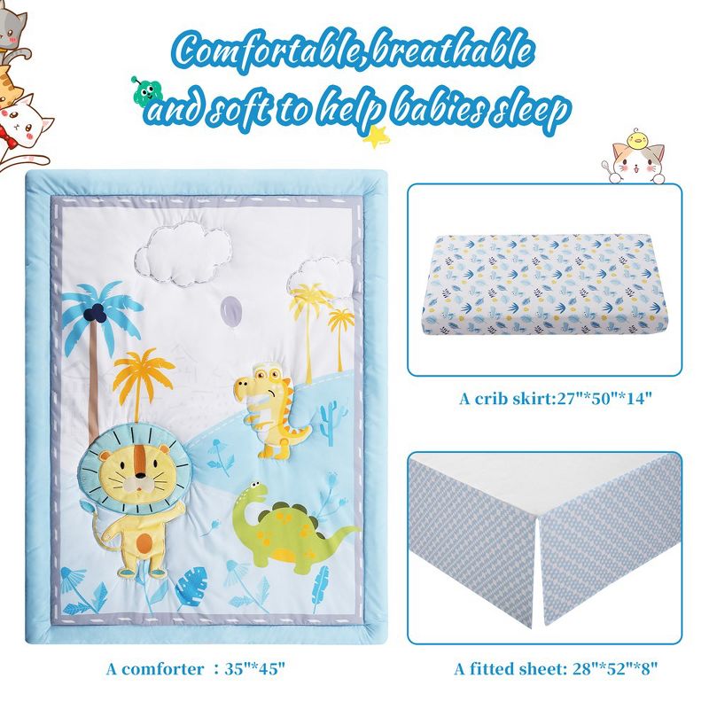 Crib Bedding Set for Girls Boys, 3 Piece Soft Baby Bedding Set Including Quilt, Fitted Crib Sheet and Crib Skirt, 2 of 9